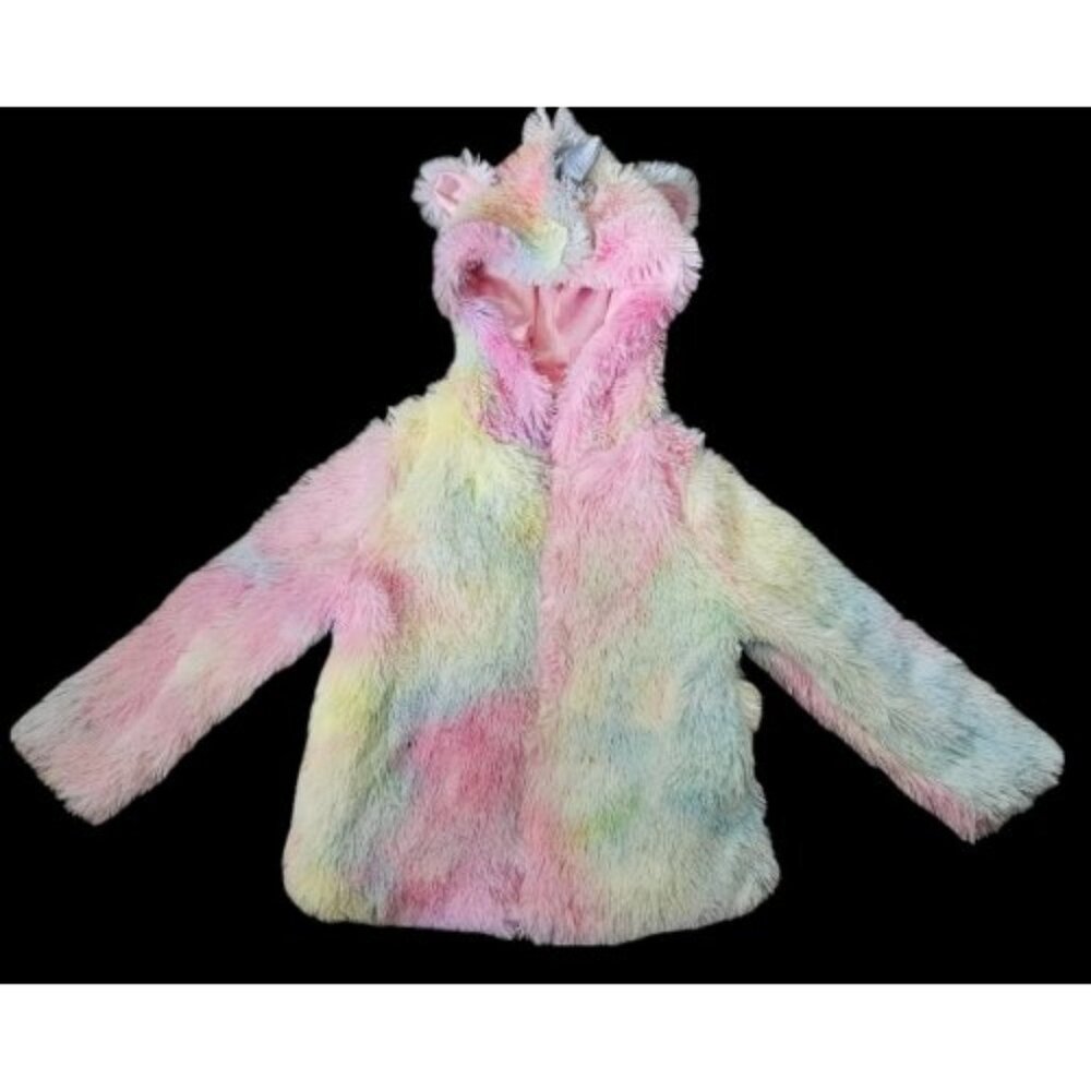 CHENAULT GIRL Fuzzy Plush Unicorn Zip Front Jacket Girls Size 4-5